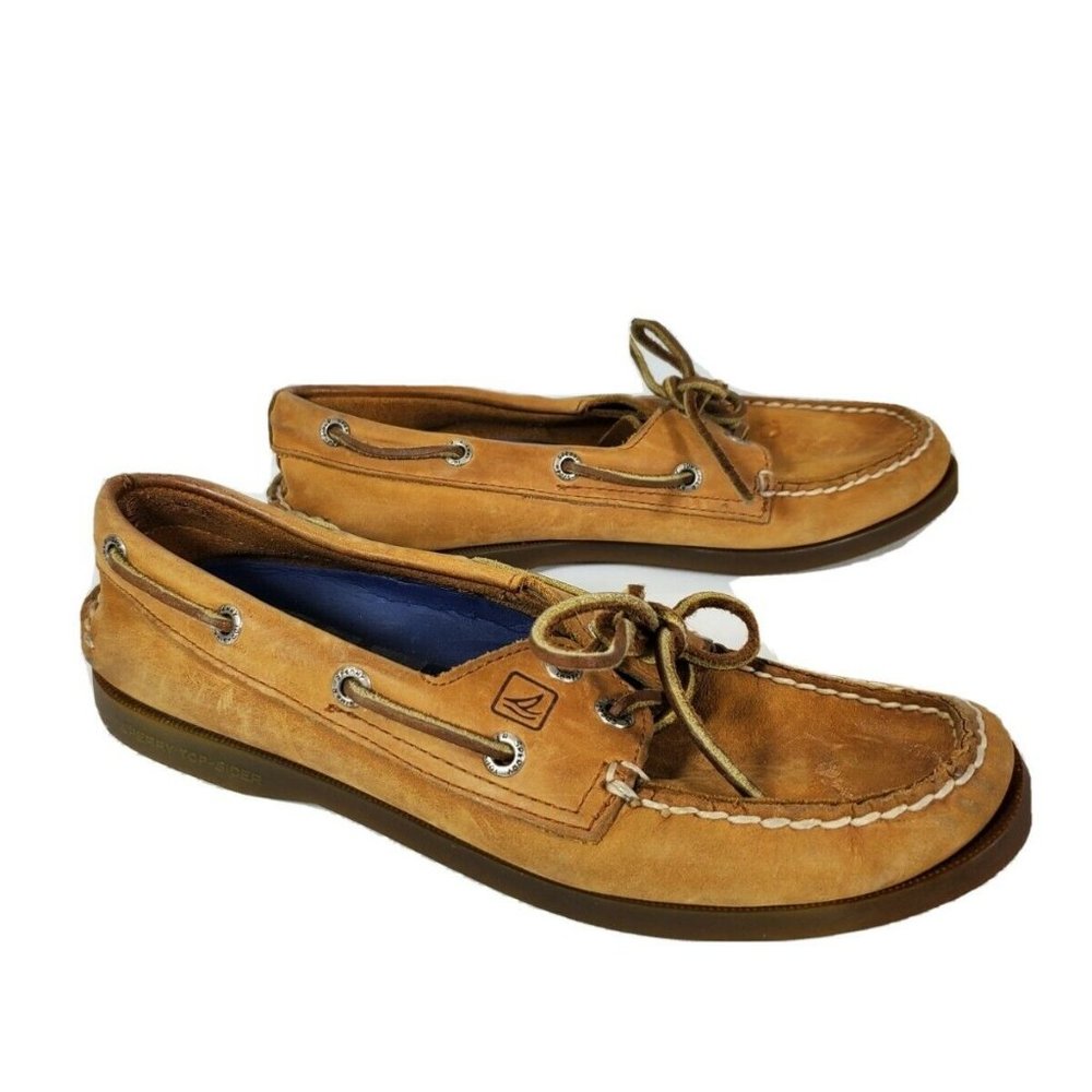 Sperry Top Sider Women's Loafers Size 7.5 M Brown Natural Leather Non Marking